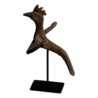 Traditional Indonesian Decorative Wooden Bird on a Base with Crest For Sale
