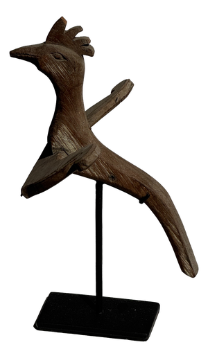 Traditional Indonesian Decorative Wooden Bird on a Base with Crest