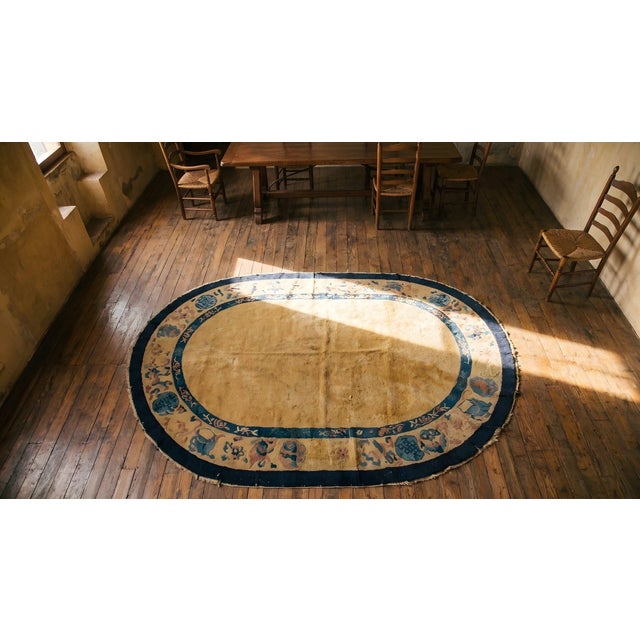 1900s Beige Open Field Geometric Antique Chinese Peking Rug 5'2" X 7'9" Knotted Wool Carpet For Sale - Image 12 of 12