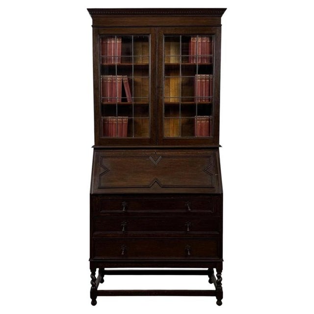 20th Century Jacobean Oak Bureau Bookcase For Sale - Image 15 of 15