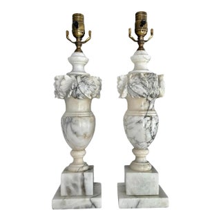 Pair Italian Neoclassic Urn Alabaster Table Lamps For Sale