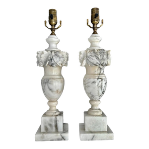 Pair Italian Neoclassic Urn Alabaster Table Lamps