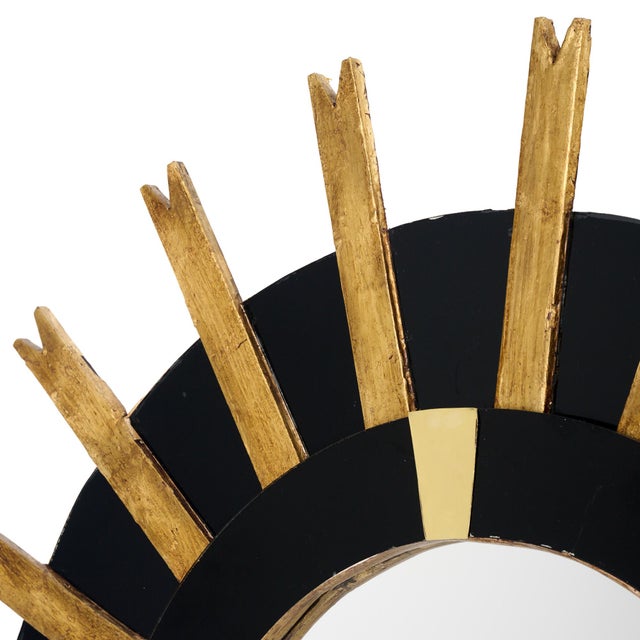 Modernist, Spanish Sunburst Mirror, Gold Leaf and Black Glass For Sale - Image 9 of 9