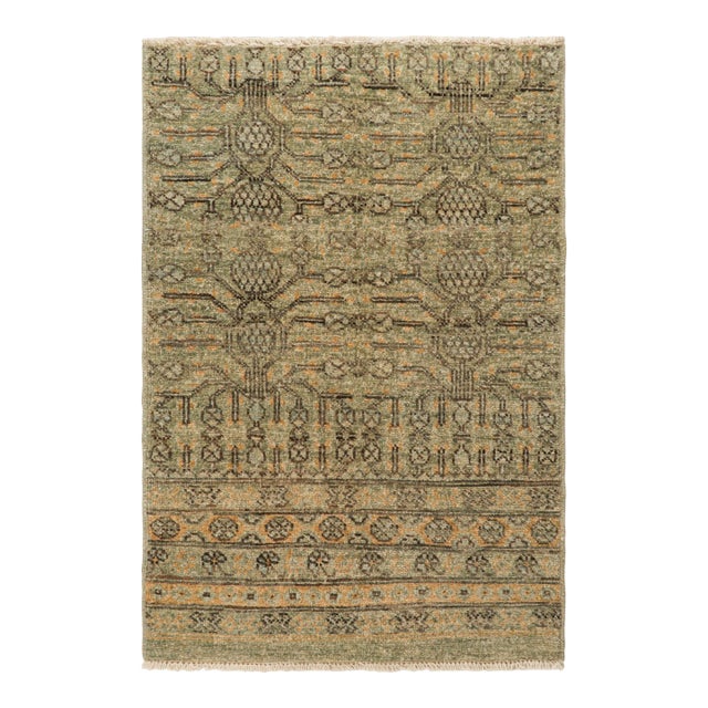 Rug & Kilim’s Khotan Style Rug in Green and Gold With Pomegranate Patterns For Sale