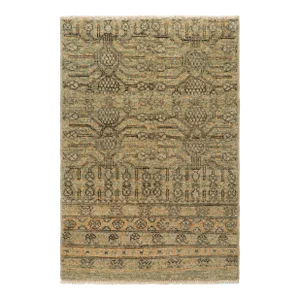 Rug & Kilim’s Khotan Style Rug in Green and Gold With Pomegranate Patterns