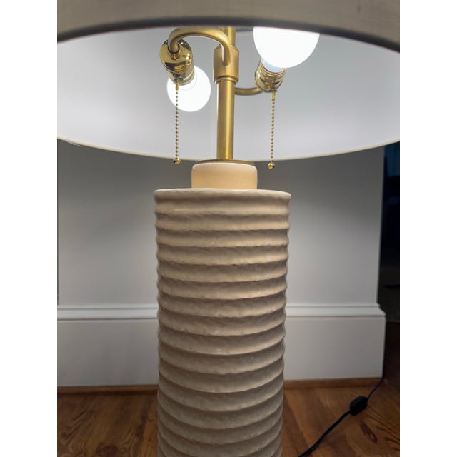 Modern Baker Furniture Ceramic Ribbe Table Lamp W/ Shade Pair For Sale - Image 3 of 11