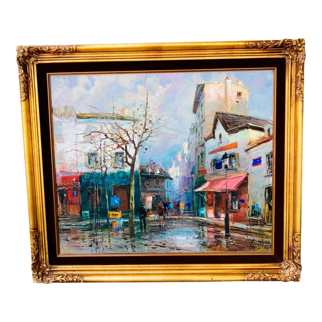 Original 1980s Jose Luis Leiva Painting, Paris Street Scene "La Maison Catherine" For Sale