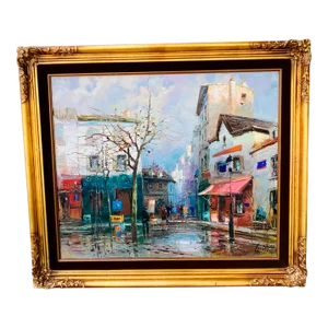 Original 1980s Jose Luis Leiva Painting, Paris Street Scene "La Maison Catherine"
