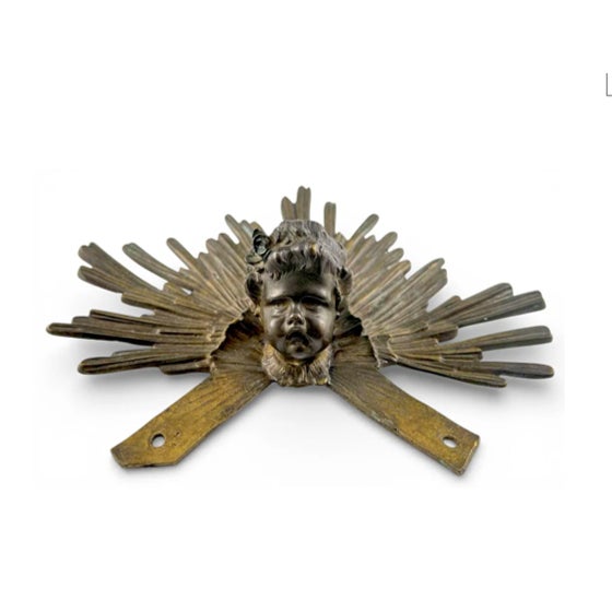 Bronze 19th Century Bronze Cherub Head With Radiating Sunburst Halo, Ecclesiastical Fragment For Sale - Image 8 of 8