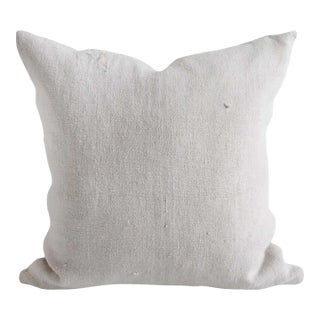 Vintage European Grain Sack Hemp Pillow With Pale Pink Stripes For Sale