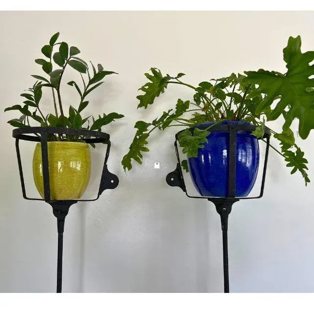 Mid-Century, Adjustable, Wrought Iron Tripod Plant Stands, Pair (2) For Sale - Image 12 of 12