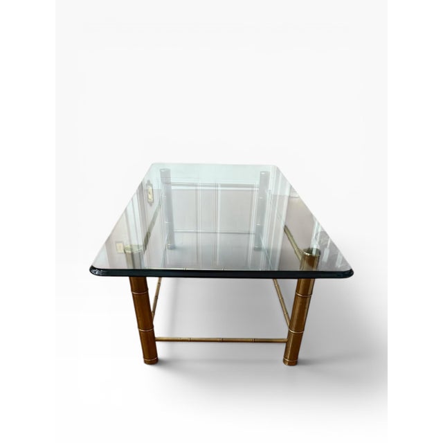 1970s Faux Bamboo Brass Attributed to Mastercraft Coffee Table With Beveled Glass For Sale In Boston - Image 6 of 16