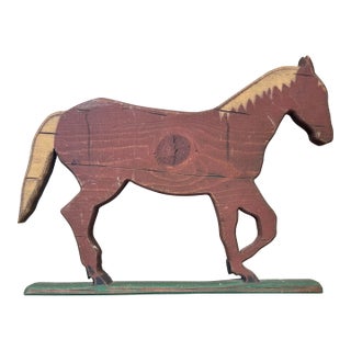 Vintage Folk Art Americana Painted Horse Figurine, Maroon & Forest Green For Sale