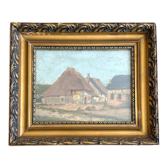 1950s Signed Jeno Karpathy Hungarian Landscape Painting in Gilt Frame For Sale
