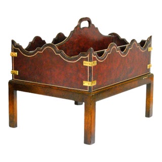 1980s Lineage Home Maitland Smith Style Leather Clad Brass Canterbury Magazine Holder Rack Stand For Sale