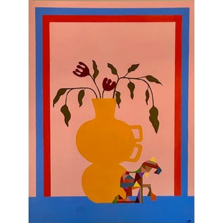 Unique Artwork by Artist Natalie Gonzalez "Yellow Vase and My Horse" For Sale