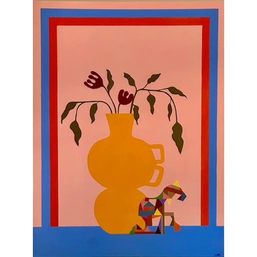 Unique Artwork by Artist Natalie Gonzalez "Yellow Vase and My Horse" For Sale