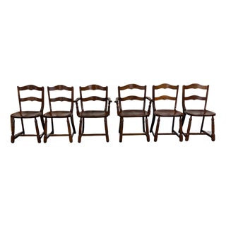 Vintage Colonial Revival Early American Style Walnut Dining Chairs - Set of 6 For Sale