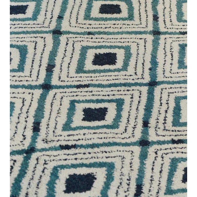 MANSOUR Handwoven Modern Wool Diamond Pattern Rug For Sale - Image 4 of 8