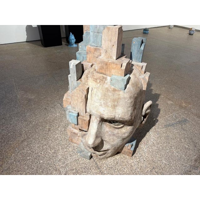 Large Architectural Carved Polychrome Wood Head Sculpture by Jose Perozo, 2023 For Sale - Image 6 of 14