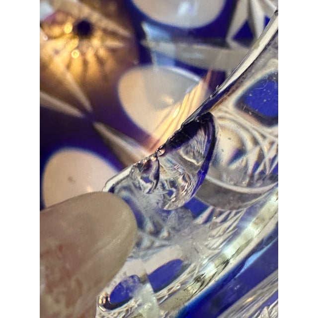 Mid 20th Century Bohemian Blue Cobalt Cut to Clear Two(2) Ashtrays Faceted Cut Diamond Star For Sale - Image 12 of 16