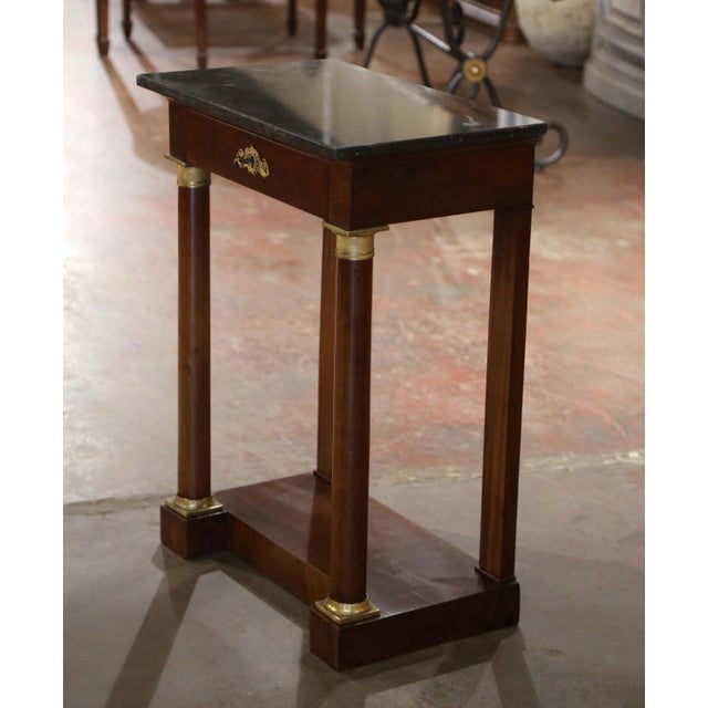 Wood 19th Century French Empire Marble Top Mahogany Console Table With Drawer For Sale - Image 7 of 12