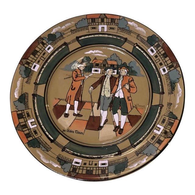 Vintage Buffalo Pottery Deldare Ware Ye Olden Times 9.5" Plate For Sale