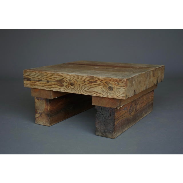 Small Brutalist Pine Coffee Table, 1970s For Sale - Image 12 of 16