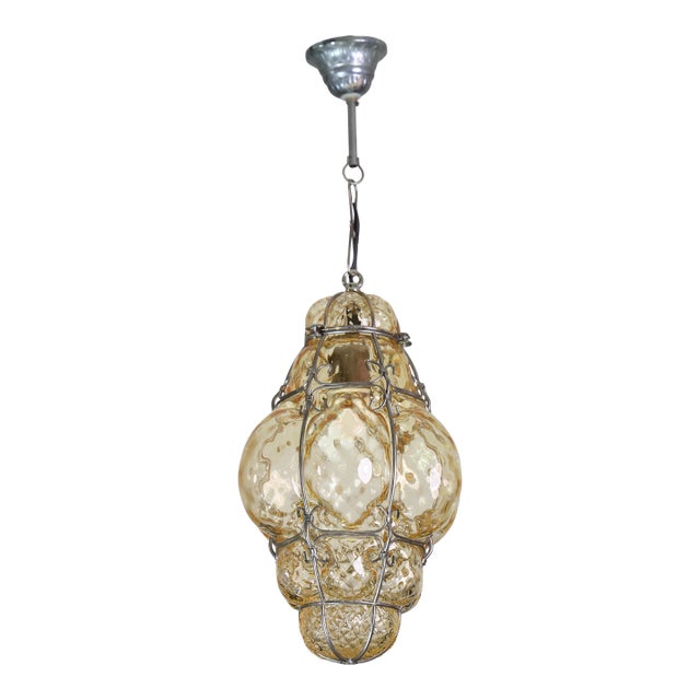 1970s Orange Colour Venetian Lantern Attributed to Seguso Murano Glass For Sale
