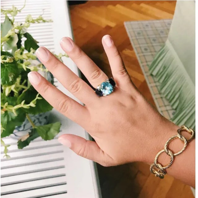 Christina Addison Medium Gum Drop Ring With Pink and Blue Topaz and Diamonds For Sale In New York - Image 6 of 12