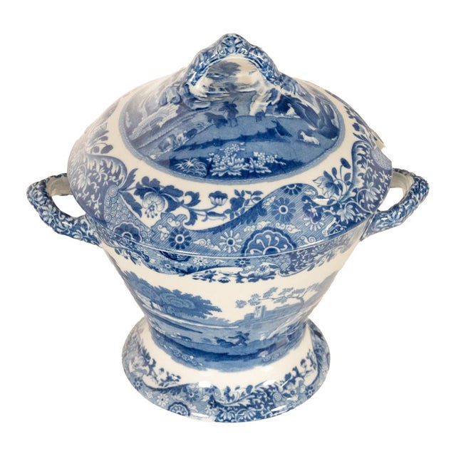 Antique Copeland Spode Blue & White Porcelain "Italian" Pattern Lazy Susan 1890 For Sale - Image 15 of 17