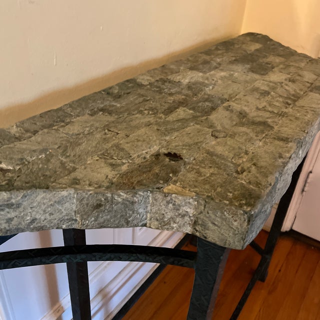 1980s Stone Top Wrought Iron Console Table For Sale - Image 10 of 11