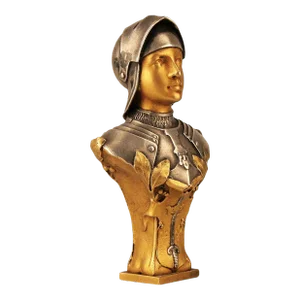 Late 19th Century French Bronze Bust Seal of Jeanne D´Arc Wearing Armor by Edmond-Henri Becker