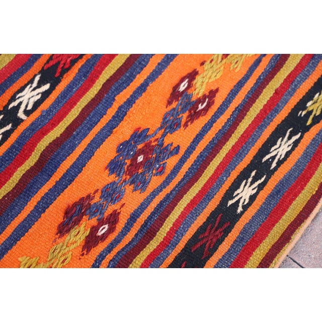 1970s Turkish Ethnic Design Striped Orange Small Kilim Rug For Sale - Image 9 of 13