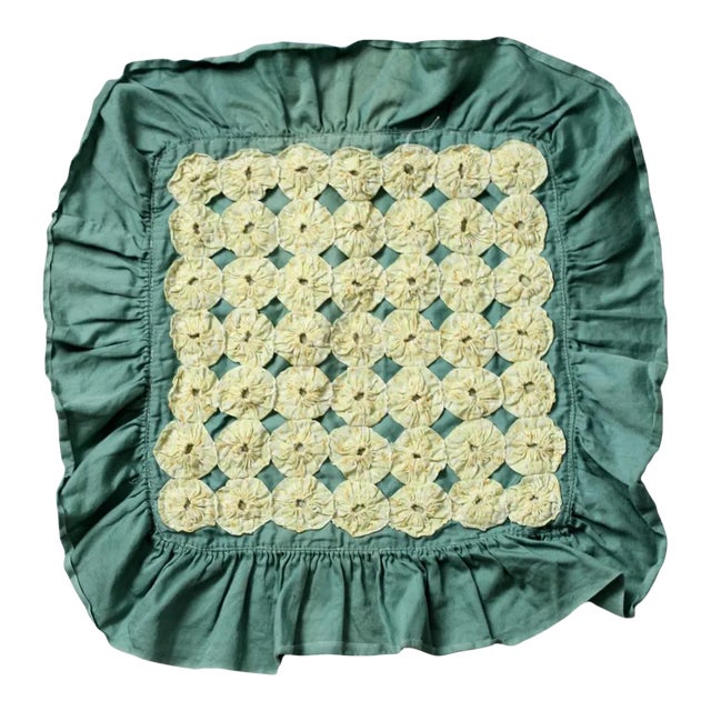 Vintage Yo-Yo Quilt Pillow Cover For Sale