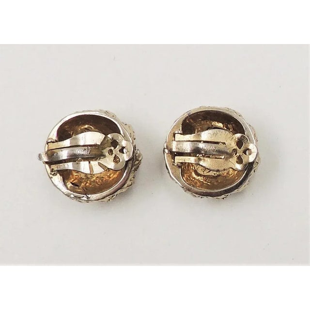 Vintage 1950s Signed Jomaz Round Goldtone Pave Clear Rhinestone Clip Earrings - 2 Pieces For Sale - Image 4 of 8