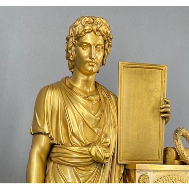 1810 French Empire Bronze Ormolu Mantel Clock 1pc For Sale - Image 9 of 14