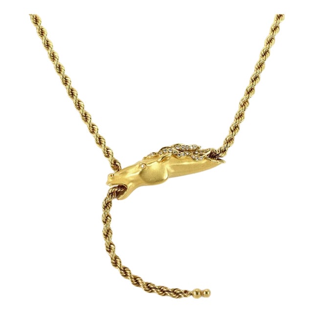 Carrera y Carrera Diamond 18k Yellow Gold Horse Pendant Rope Necklace For Sale