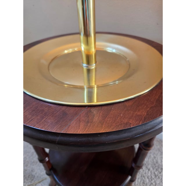 Vintage Faux Bamboo Brass Tray Side Table Floor Lamp For Sale - Image 4 of 14