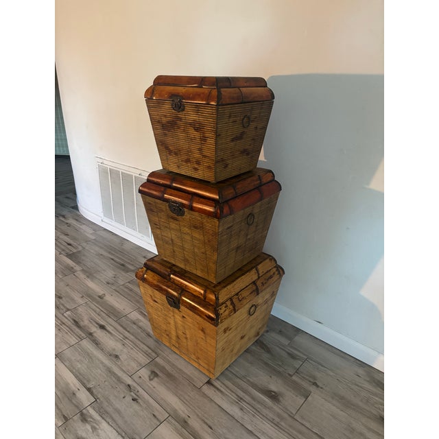 Set of Three Vintage Nesting Bamboo Boxes, Organic Modern Design For Sale - Image 4 of 8