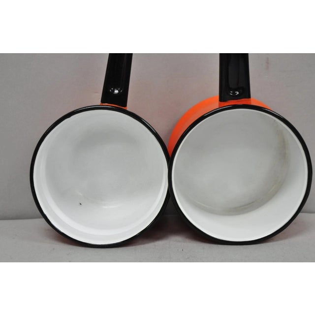Vintage Enamel Orange & Black Metal Double Boiler Nesting Pot W/ Lid For Sale - Image 12 of 13
