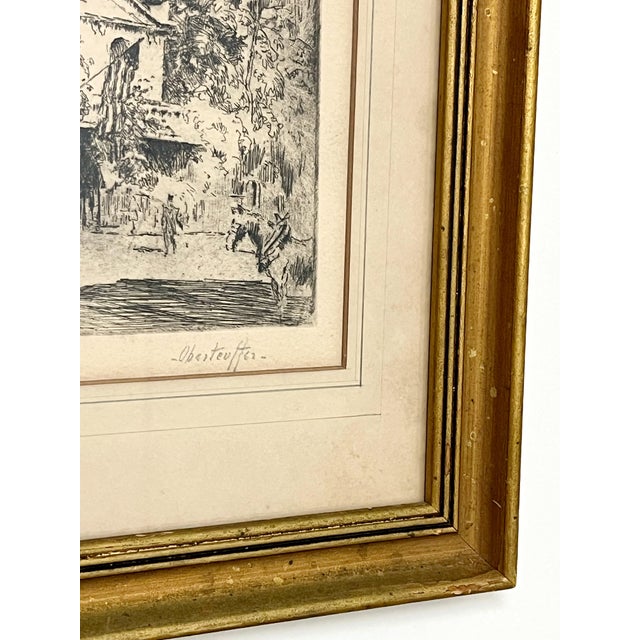 Vintage Original Etching by George Oberteuffer (1878 - 1940). Signed, Reframed For Sale - Image 4 of 12