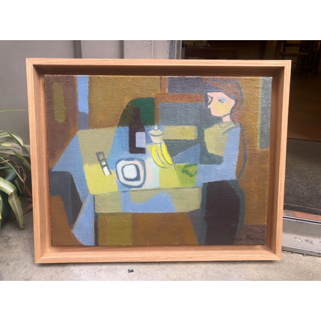 Roger Dérieux, Cubist Woman Sitting at a Table, 1953, Oil on Canvas For Sale - Image 3 of 4