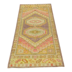 Early 21st Century Multicolor Handwoven Turkish Oushak Runner 3' X 7'5"
