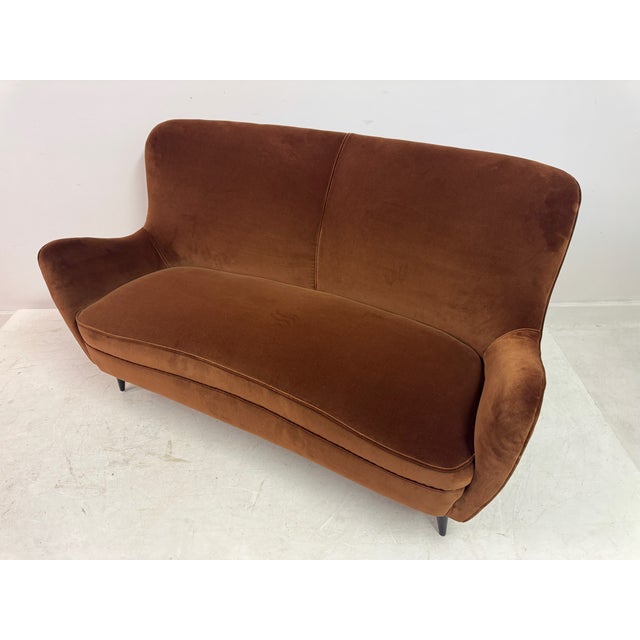 Italian Curved Sofa in Cotton Velvet, 1950s For Sale - Image 9 of 12