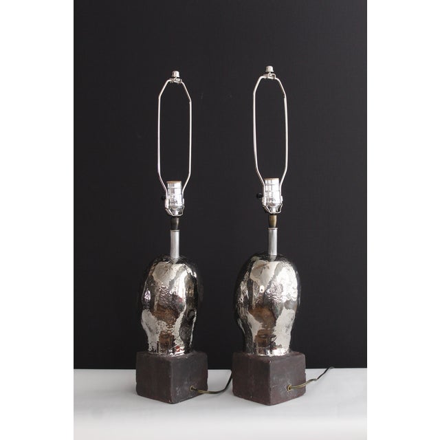 Silver Mid 20th Century Brancusi Style Sculptural Lamps - a Pair For Sale - Image 8 of 11