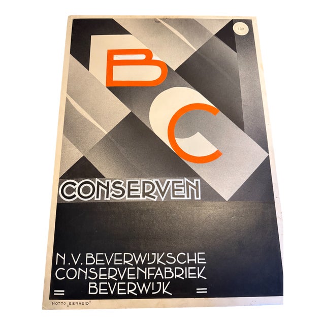 Vintage Advertising Sign from N.V. Beverwijksche Conservenfabriek, 1935 For Sale