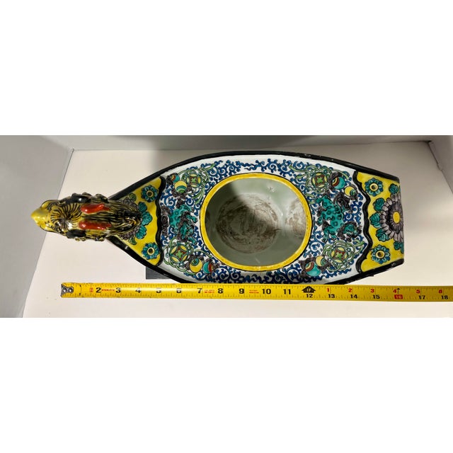 Vintage Hand Painted Porcelain Dragon Cache Pot Jardinière Hanging Planter For Sale - Image 14 of 17