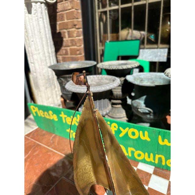 Brass Sailboat Sculpture on Marble Slab For Sale - Image 9 of 10