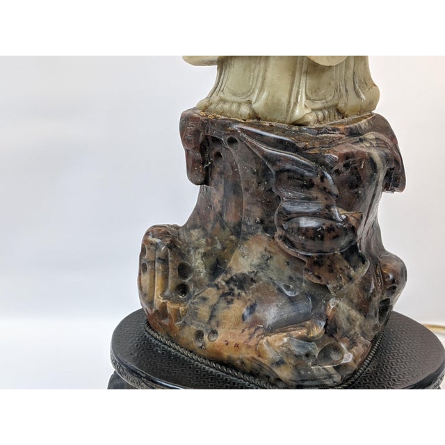 Cream Early 20th Century Chinese Carved Soapstone Guanyin Table Lamp For Sale - Image 8 of 18